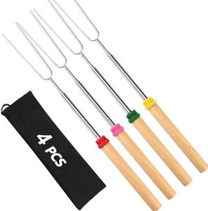 LIDVN 4Pcs S'mores Sticks Marshmallow Roasting Stick for Tabletop Fire Pit, Long 32Inch Smores Skewers Kit, Telescoping Hot Dog Roasting Fork for Campfire BBQ Accessories Outside Camping Bonfires Cook