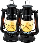YAKii LED Vintage Flame Lantern Metal Outdoor Hanging Lantern with Dancing Flame Battery Operated Halloween Outdoor Indoor Decoration(Black Pack of 2)