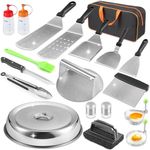 Griddle Accessories Kit, 19 PCS Flat Top Grill Accessories for Blackstone and Camp Chef, Metal Spatula Set with Burger Press, Basting Cover, Melting Dome, Tongs, Carry Bag for Outdoor Grilling BBQ