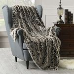 Soft Faux Fur Throw Blanket, Luxury Shaggy Warm Fuzzy Fluffy Elegant Long Hair Washable Decoration Blanket for Sofa Couch and Bed, Brown 152x203cm