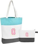 Personalized Initial Tote Bag with Makeup Bag for Travel Work Shopping Cotton Groceries Reusable Canvas Tote Bags for Women, Q, Q