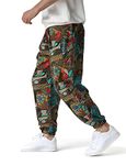 LucMatton Men Ethnic Style Cotton Linen Boho Print Hippie Jogger Sweatpants 80s Party Bohemia Elastic Baggy Pants Coffee Trousers Large