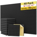 48 Pack Acoustic Foam Panels Self-adhesive, 2"×12"×12" Sound Proof Foam Panels for Walls, 35kg/m³ High Density Soundproof Wall Panels Sound Proofing Acoustic Panels For Wall and Ceiling