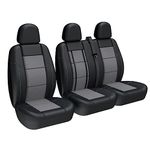 Van Seat Covers Universal Fit Most Vans Trucks Lorry Front Single and Double Seats — Faux Leather Mesh Fabric, Black and Gray