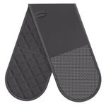 Oven Gloves Heat Resistant, Oven Mitts Withstand 500℉,Anti-Slip Silicone Oven Glove,Double Black Oven Gloves for Kitchen Cooking,Dessert Making,BBQ (Gray)