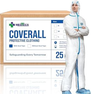 Medtecs Hazmat Suits - 6 Sizes Options - Disposable Coveralls Suit, Medical Protective Coverall PPE Hazmat Suits, With Seal Tape (25 Pc)