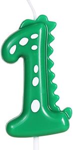1st Birthday Candles, Number 1 Candle, Dinosaur Party Decorations for Birthday, Green Happy Birthday Candle for Cake, Handmade Numeral Candle Dino Theme Cake Topper Anniversary Party Decor