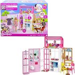 Barbie Dollhouse with 2 Levels & 4 Play Areas, Fully Furnished Barbie House with Pet Puppy & Accessories, Gift for Kids 3 Years Old and Up