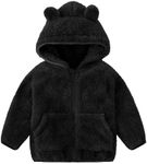 Flygo Girls Boys Fuzzy Fleece Hooded Jacket Unisex Toddler Sweatshirt Bear Ear Zip Up Sweater Outwear Hoodie with Pocket(Black-4T)