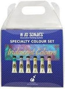 Jo Sonja's Artist Acrylic Iridescent Colour Set Six 20 ml Tubes (Red Blue Green Gold Turquoise and Violet)