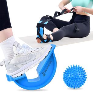 Foot & Calf Stretching Kit-Foot Rocker, Stretching Strap & Spiky Massage Ball-Effective Pain Relief for Plantar Fasciitis, Achilles Tendonitis, Tight Calves & Hamstrings-Instructions Included