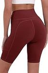 TCA Women's Equilibrium Yoga Workout Athletic Gym Running High Waisted Short with Phone Pocket - Cabernet, XS