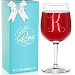 Monogrammed Gifts for Women - Letter Wine Glasses for Her - Birthday Gifts for Friend, Sister, Mom - A-Z Personalized Wine Glasses Engraved- 12.75 Oz (K)