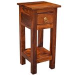 RAJ HANDICRAFT Solid Sheesham Wood Side Table for Living Room | Handmade Pure Wooden Telephone Stand End Table with Storage 1 Drawer and 1 Open Shelf for Home and Living Room