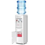 KOTEK Top Loading Water Cooler Dispenser, 3-5 Gallon Hot & Cold Water Dispenser w/Child Safety Lock & Storage Cabinet, Freestanding Electric Water Cooler for Home, Office, White