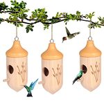 OROGHT Hummingbird House - Natural Wooden Hummingbird Bird Nesting Houses for Home Decor and Gardening Enthusiasts 3 Pack