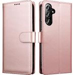 iWEOCO for Samsung S24 Case Wallet Genuine Leather Flip with Anti-Theft RFID Blocking Kickstand Strong Magnetic Clasp Closure Cash Credit Card Slots Protective Samsung S24 Wallet Case (Rose Gold)