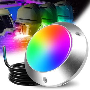HUSUKU RS12 12000LM Underwater Marine Light for Boat Dock, 60LED RGB 5IN 120W 12vDC All-Metal Body, IP68 Waterproof, Ultra Bright Color Change Boat LED Light Yacht Transom Pontoon Sailboat Fishing