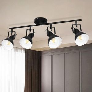 HiBay Ceiling Track Lighting Fixtures, Adjustable 4-Light Flush Mount Spot Light, Industrial LED Track Lights Black Spotlight Indoor for Kitchen, Dining Room, Bedroom, E26 Base (Bulbs Not Included