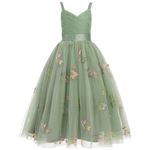 IBTOM CASTLE Flower Girls Tutu Dress Spaghetti Straps Party Dress Wedding Pageant Bridesmaid V-Nevk Dress Girl Pirncess Prom Birthday Dance First Communion Ball Gown Straps-Green 7-8 Years