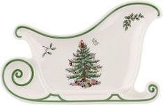 Spode Christmas Tree Embossed Sleigh Plate, 13.5" Serving Festive Serving Dish for Christmas Tableware - Fine Porcelain Decorative Holiday Platter for Serving Holiday Treats & Table Décor