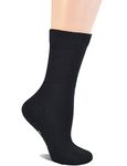 Yomandmaor 5 Pairs Women's Non-Binding Cotton Crew Diabetic Socks and Cushion Sole(Size: 9-11)(Black)