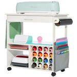 iVyne Craft Cart, Ultimate Organization & Storage Table for Cricut/Silhouette, Craft Table with Storage, Workstation for Accessories, iVyne Berry, Vinyl Rolls, and More - White