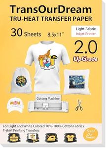 TransOurDream Upgraded Iron on Heat Transfer Paper for T Shirts (30 Sheets, 8.5x11") Iron on Transfers for Light Fabric Printable Heat Transfer Vinyl for Inkjet Printer (L2-30)