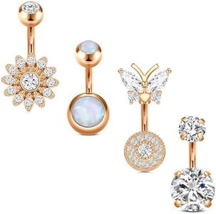 incaton 6mm Piercings para el Ombligo Flor Mariposa CZ 1.6mm Piercing Ombligo Pack Anillo de Ombligo de Acero Inoxidable Set Cuerpo Joyas 4 Piezas 14G