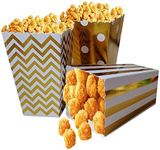 Popcorn Boxes, Gold Stamping Trio (36 Pack) Polka Dot, Chevron, Stripe treat boxes- Small Movie Theater Popcorn Paper bags for Dessert Tables & Wedding Favors