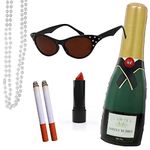 Adults Fabulous Lady Accessory Set - Black Cat-Eye Glasses, Inflatable Champagne Bottle, Pearl Necklace, Red Lipstick, Fake Cigarettes - Ladies Classic British TV Character Fancy Dress Accessory Set