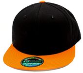 Classic Snapback Hat Blank Cap - Cotton & Wool Blend Flat Visor, (1.8) Black Orange, One size