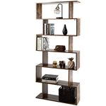 COSTWAY Wooden Bookcase, 5/6 Tiers Freestanding Storage Shelf, Home Office Industrial Decorative Bookshelf Display Stand Rack (Rustic Brown, 80 x 23 x 192cm)