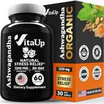 VitaUp Organic Ashwagandha Capsules 1310mg - USA Made Organic Ashwagandha Supplements with Black Pepper - Energy & Immune Support - Natural Stress Relief Supplement - Ashwagandha Organic - 60 Count