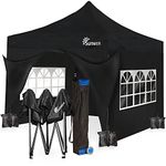 SUNMER 3x3M Pop-Up Gazebo with 4 Sides - Fully Waterproof (420D Oxford PVC) with Heavy Duty Rust-Resistant Steel Frame - Wheeled Carry Bag Included for Easy Transportation - Black