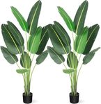 GarveeHome 60 inchs Artificial Tree Bird of Paradise Artificial Plant with 10 Trunks Fake Tree - 2PCS 5 Feet Faux Plants Fake Banana Tree Plant with Pot Artificial Trees for Home Decor Indoor Outdoor