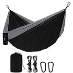 DULKET Camping Hammock Portable Ultralight Travel Hammocks Breathable Nylon with 5 FT Tree Straps for Outdoor Camping Hiking Backpacking Indoor Garden （150kg Capacity） (black-grey)