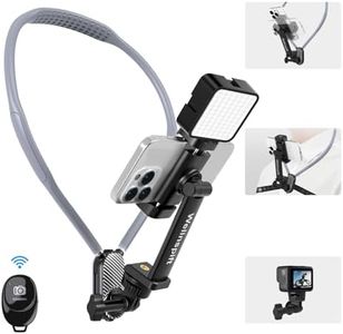 Premium Neck Phone Holder with Fill Light & Remote- POV/Vlog Chest Phone Tripod Mount w/ Anti-Shake Strap for Hands-Free Recording – Compatible with iPhone 16 15 14 13 12 Series, Andriod Cell Phones
