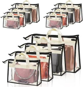 Peohud 12 Pack Clear Handbag Storage Organizer, Dust Bags for Handbags, Transparent Purse Organizer for Closet, Hanging Handbags Dust Cover Bags with Zipper, Handles and Hooks