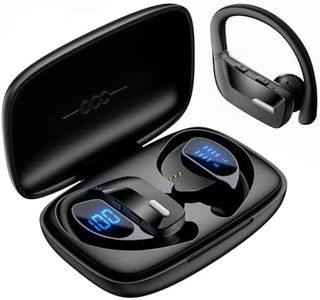 OCC Sport Wireless Earbuds Bluetooth Headphones Premiun Bass Ear Buds with Earhooks Mic LED Power Display Charging Case in-Ear Earphones Headset for Workout Gym Exercise Running (Black)