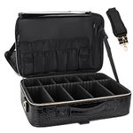 MONSTINA Large Capacity Makeup Case 3 Layers Cosmetic Organizer Brush Bag Makeup Train Case Makeup Artist Box for Hair Curler Hair Straightener Brush Set and Cosmetics, A Croc-printed Black, L, Large