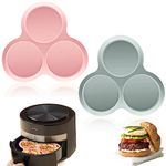 2Pcs Silicone Air Fryer Egg Mold,Silicone Muffin Top Pans for Baking Silicone Egg Bite Molds, Reusable Cupcake Pan Pancake Mold, 3 Cavity Air Fryer Egg Pan for Baking, Air Fryer Accessories(Pink Blue)