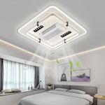 QAWACHH Voice Commmand Square Ceiling Fan Light Stealth Chandelier with Remote Control LED Fan Dimmable Three-color Dimming Led Lights