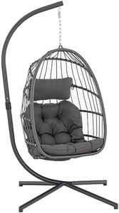 Yechen Indoor Outdoor Egg Hanging Chair with Stand, Patio Wicker Swing Egg Chair Indoor Swinging Chair Outdoor Hammock Egg Chair 350lbs Capacity for Patio Bedroom Balcony, Charcoal Grey (EG-001)