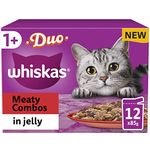 Whiskas Tasty Duo 1+ Meaty Combos in Jelly 48 x 85 g Pouches, Adult Cat Food, Pack of 4 (12 x 85 g)