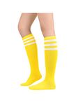 Women's Thigh High Socks Athletic Knee High Socks Long Tube Socks for Women Casual Stockings with Stripes Sports Socks 1 Yellow White