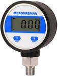 MEASUREMAN 2-1/2" dial, Digital Industrial Vacuum Gauge with 1/4"NPT Lower Mount, Stainless Steel case and Connection, 15psi, 1%,Battery Powered, with LED Light