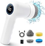 ADDPLUS Super Electric Spin Scrubber, Rechargeable Bathroom Scrubber & Cordless Shower Scrubber for Cleaning Tub/Tile/Sink/Floor/Window丨Power Scrubber 4 Replaceable Cleaning Brush Heads ESS-01 White