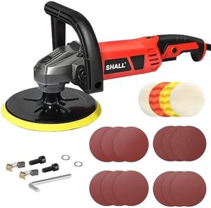 SHALL 7" Rotary Buffer Polisher, 1200W Car Wax Polisher, 4Pcs Buffing & Polishing Wheels and 12Pcs Sandpapers, Detachable Handle, 6 Variable Speeds, 1000-3800 RPM, for Car Polishing, Sanding, Waxing