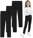 Resinta 3 Pack Girls Leggings Cotton Full Length Leggings Soft Comfortable Footless Leggings Stretchy Tights Pants Black